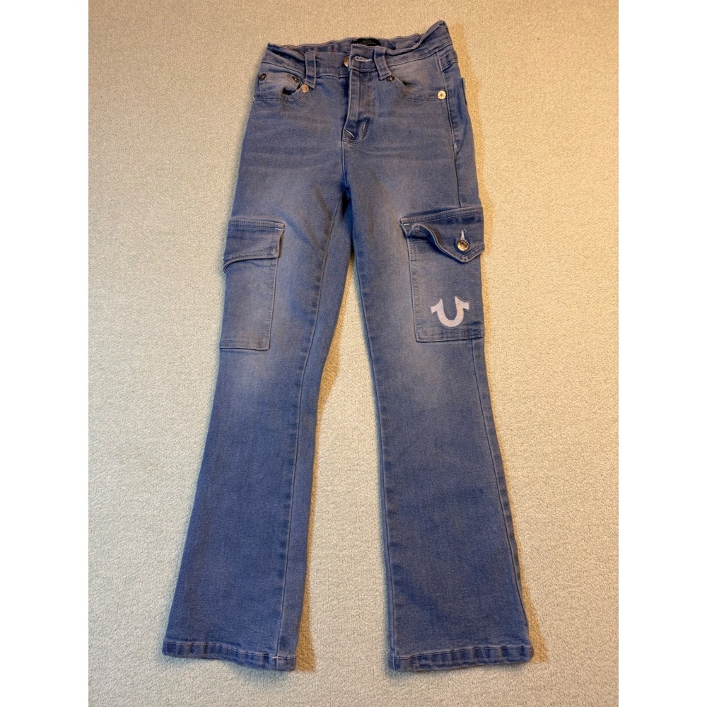 True Religion Becca High Rise Bootcut Cargo Jeans Girls Size 10 Blue Denim